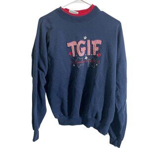 TGIF Grandma Sweatshirt Navy‎ X-Large M&E Energy Cotton Blend Vintage 1990s